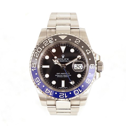 Rolex GMT Master II Batman ref. 116710BLNR. Solgt 
1. gang december 2013. Leveres med box og 
certifikat. D: 40mm