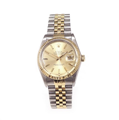 Rolex Oyster Perpetual Datejust. Guld/stål. Ref. 
16013. År 1989. Leveres med box og certifikat. D: 
36mm