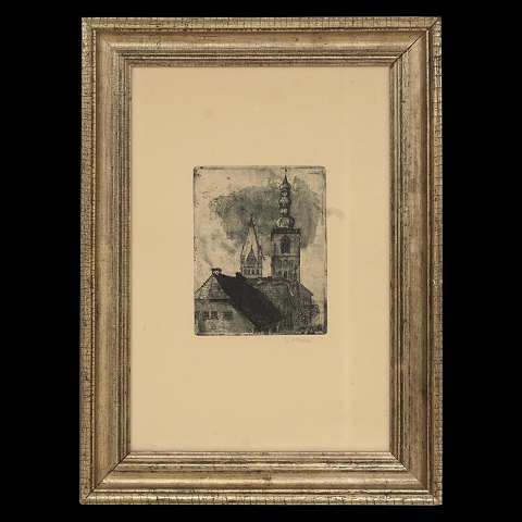 Emil Nolde, 1867-1956, etching: "The Petri- and 
Patroclitower in Soest", 1906. Signed by Emil 
Nolde. Visible size: 19,5x15cm. With frame: 
54x39,5cm