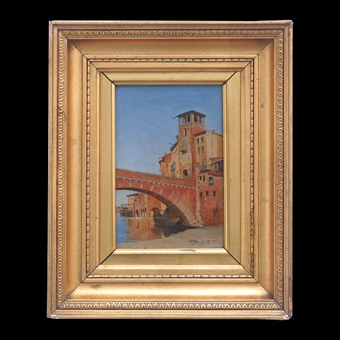 Josef Theodor Hansen, 1848-1912, oil on canvas. 
Italy. Signed and dated: "I. T. Hansen 99". 
Visible size: 16x11cm. With frame: 27x22cm