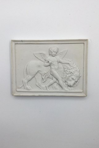 Bing & Grøndahl bisquit platte af Bertel Thorvaldsen Amor med den tæmmede løve