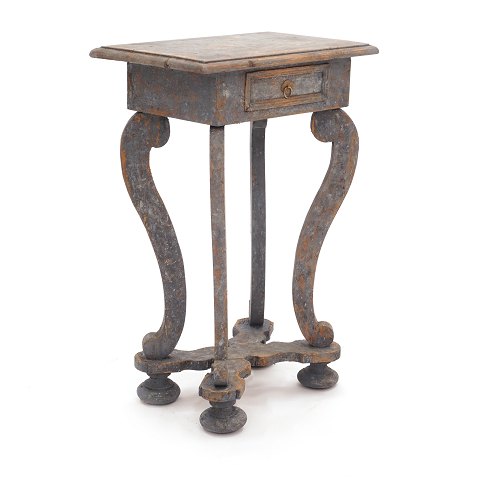 Small bluepainted Baroque table. Sweden circa 
1750. H: 75cm .Top: 50x32cm