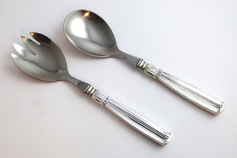 Horsens Silverware Factory. Lotus. Silver (830). Salad set with steel. Length 21 
cm.