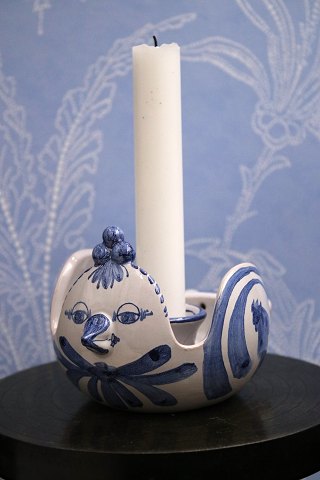 Bjørn Wiinblad chamber candlestick in the shape of a small bird in ceramic with 
fine blue glaze...