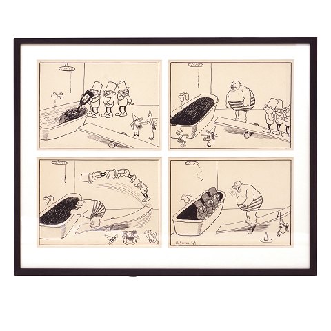 Robert Storm Petersen, 1882-1949. Four original 
drawings, ink & pencil, 1913-16. Size with frame: 
52x65cm