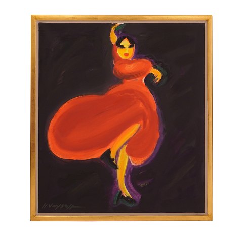 Hans Voigt Steffensen, b. 1941, oil on canvas. "Flamenco". Signed and dated 2004. Visible size: 70x60cm. With frame: 76x66cm