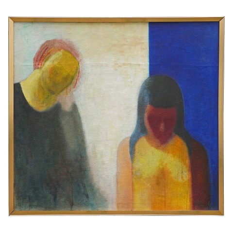 Niels Lergaard maleri. Niels Lergaard, 1893-1982, olie på lærred. Dobbeltportræt. Signeret og dateret 1943. Lysmål: 87x94cm. Med ramme: 91x98cm