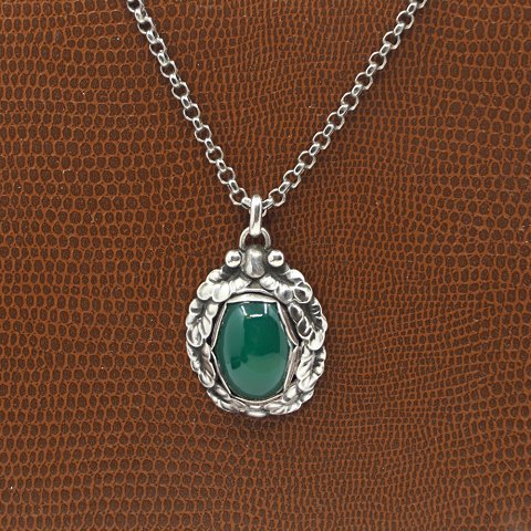 Georg Jensen; Necklace in sterling silver with chrysoprase, no. 56