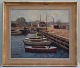 Maleri: Gunnar Bundgaard Mariager Lystbådehavn 1959 I flot guldramme 64 x 74 cm