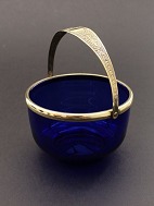 Blue sugar bowl with brass mounting