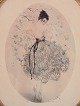 Louis Icart (1888-1950), color lithograph on Japanese paper. Elegant woman surrounded by butterflies.
