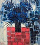 Forster, Unknown Artist. Oil on canvas.Flowers in a vase. Abstract style. Blue and red palette.