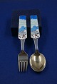Michelsen set Christmas spoon and fork 1963 of 
Danish partial gilt sterling silver
