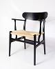 Lænestol - 
Model CH26 - 
Sort egetræ - 
lyst papirgarn 
- ...