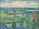 Leo Thellefsen (1909 - 1997), oil on board. Modernist landscape.