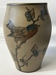 Vase from L. Hjorth with bird motif, Height 13.5 cm