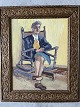 Maleri af Josef Lémon - Siddende kvinde i gyngestol.