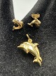 14Karat Guld Delfin Sæt Ørestikker og Vedhæng