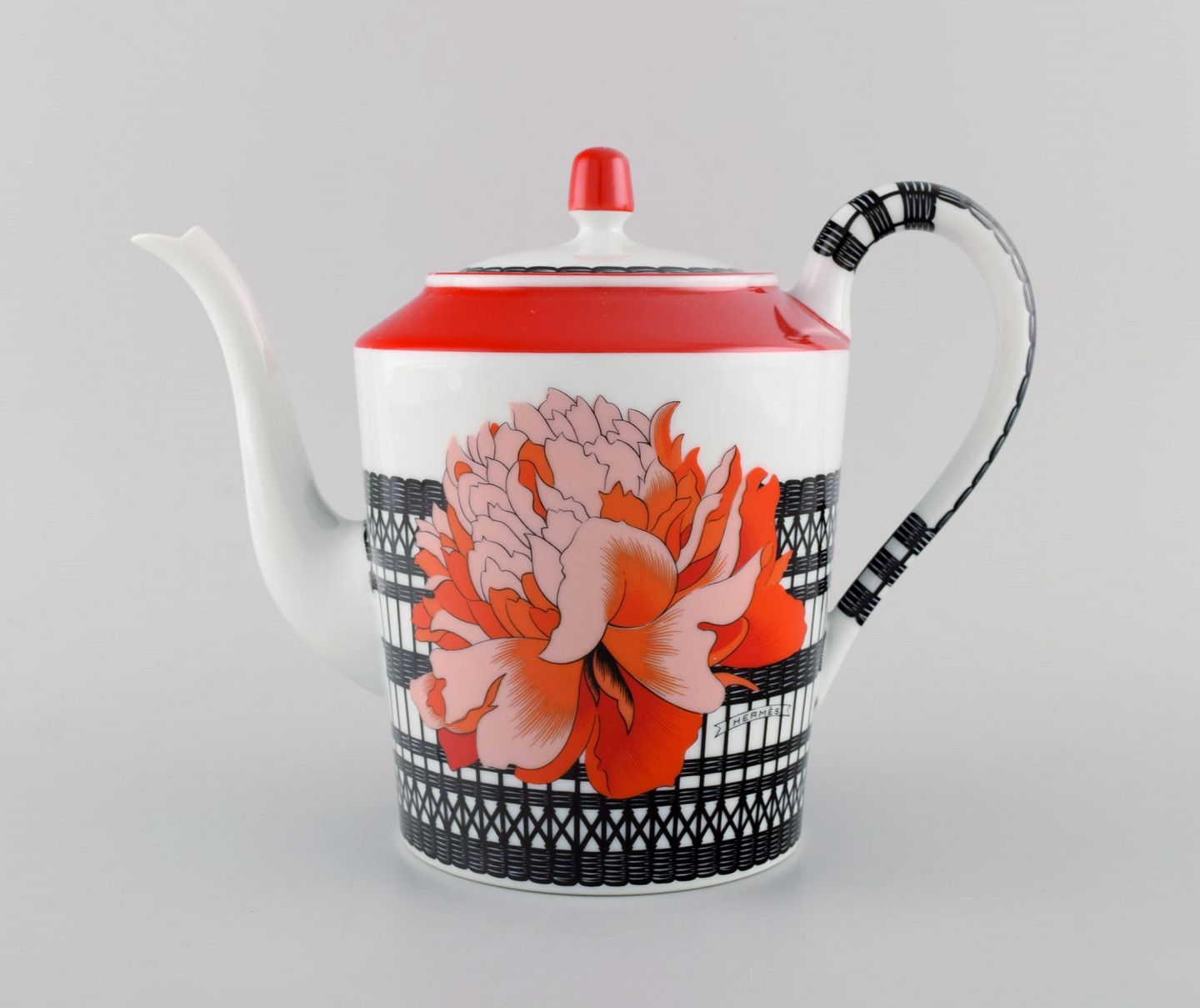 Rykke Tilsvarende Sobriquette L Art - Hermès kaffekande i porcelæn med røde blomster og sort/hvid