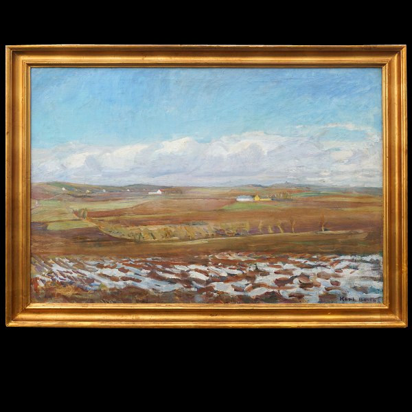 Karl Bovin, 1907-1985, olie på lærred. 
"Vinterlandskab". Signeret og dateret 1944. Lysmål: 67x97cm. Med ramme: 
80x110cm
