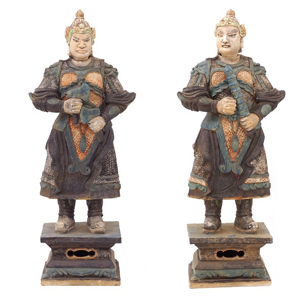 A pair of very big glazed Ming-warriors. China circa 1500. H: 83cm