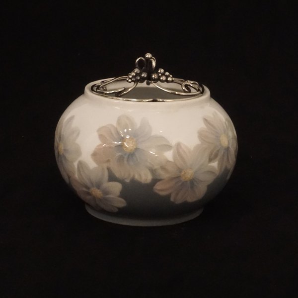 A Bing & Grøndahl Art Noveau porcelain vase with  later sterling silver 
mounting. Made 1898-99. Signed "Danish China Work Copenhagen". H: 15cm