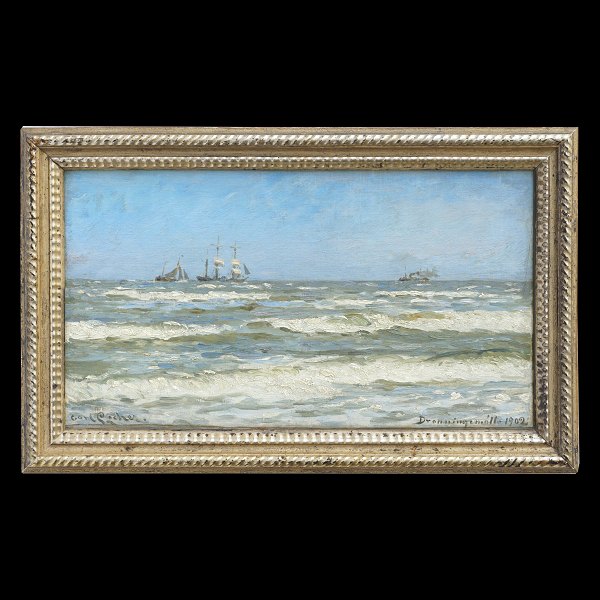 Carl Locher, 1851-1915, shippainting. Oil on canvas on plate. Signed "Carl 
Locher Dronningmølle 1902". Visible size: 29x52cm. With frame: 39x62cm