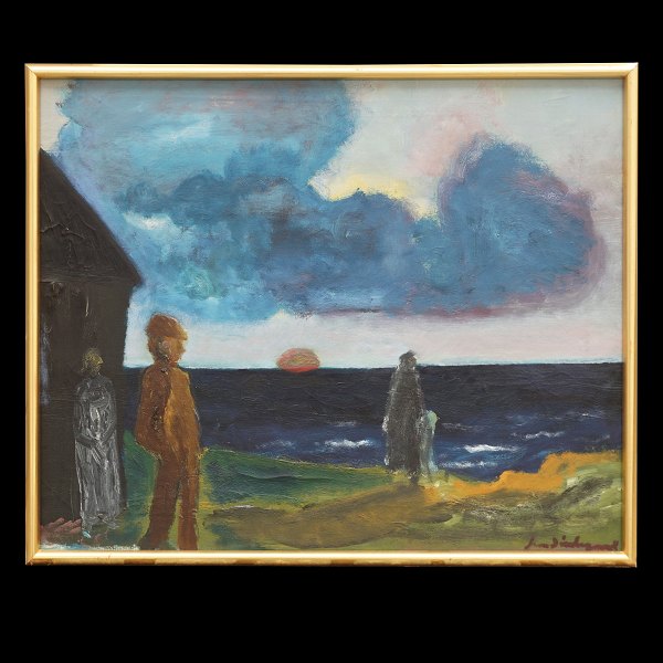 Jens Søndergaard, 1895-1957, oil on canvas. "Evening at the sea". Signed and 
dated 1942. Visible size: 61x76cm. With frame: 65x80cm