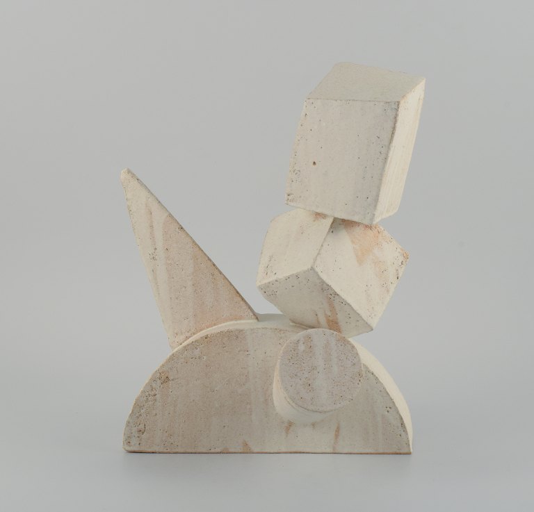 Christina Muff, Danish contemporary ceramicist (b. 1971). Cubist style monumental sculpture. This work is made from stoneware clay covered in off-white matte glaze.
