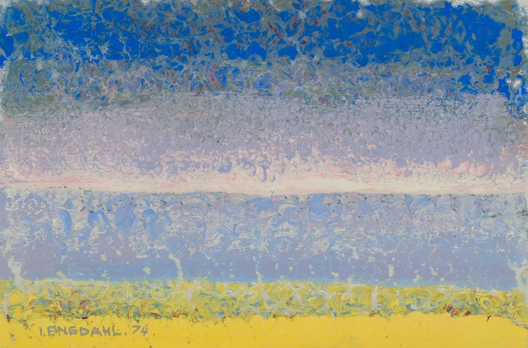 Ingvar Dahl, Swedish artist. Oil on panel. Abstract landscape with a glossy surface.