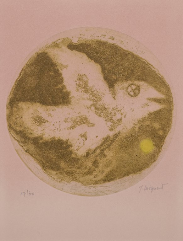 James Coignard, French artist. Color lithograph on paper.Bird.