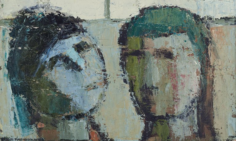 Mona Ridderstad-Cedergren, Swedish artist. Oil on board.Double portrait of man and woman.