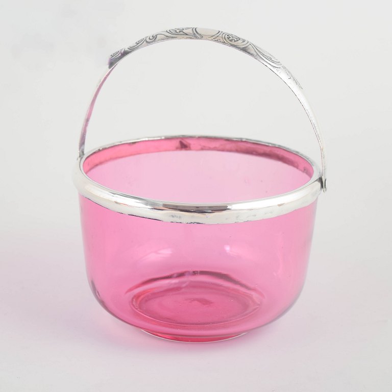 Danish glass bowl with silver-plated handle.