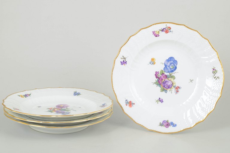 Royal Copenhagen saksisk blomst, sæt af fire middagstallerkner.