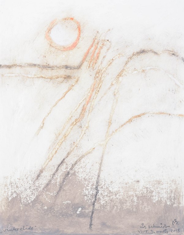 Nis Schmidt, "Vinteretude", mixed media på papir, listet dansk billedkunstner.