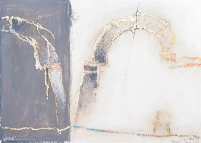 Nis Schmidt, "Ekko", mixed media på papir, listet dansk billedkunstner.