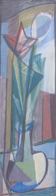Skandinavisk kunstner, stilleben med blomst i vase, olie på plade, ca. 1960’erne.