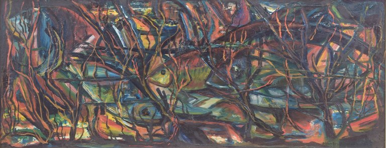 Stanley Johnson, olie på plade, abstrakt modernistisk maleri, 1960’erne.