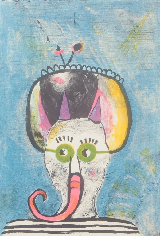 Wojciech Kwaśniewski, “Devil”, farvelitografi, listet polsk kunstner.