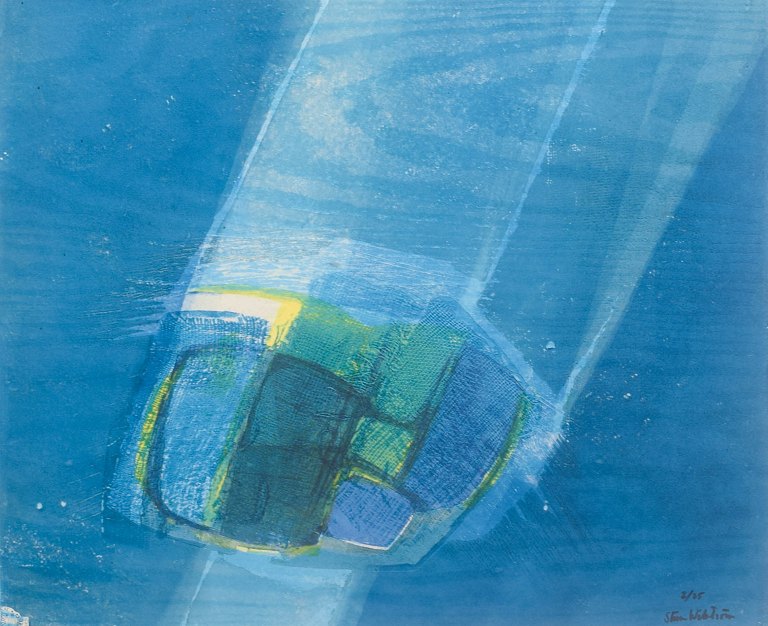 Sture Wikström, farvelitografi på papir, listet svensk billedkunstner og grafiker.
